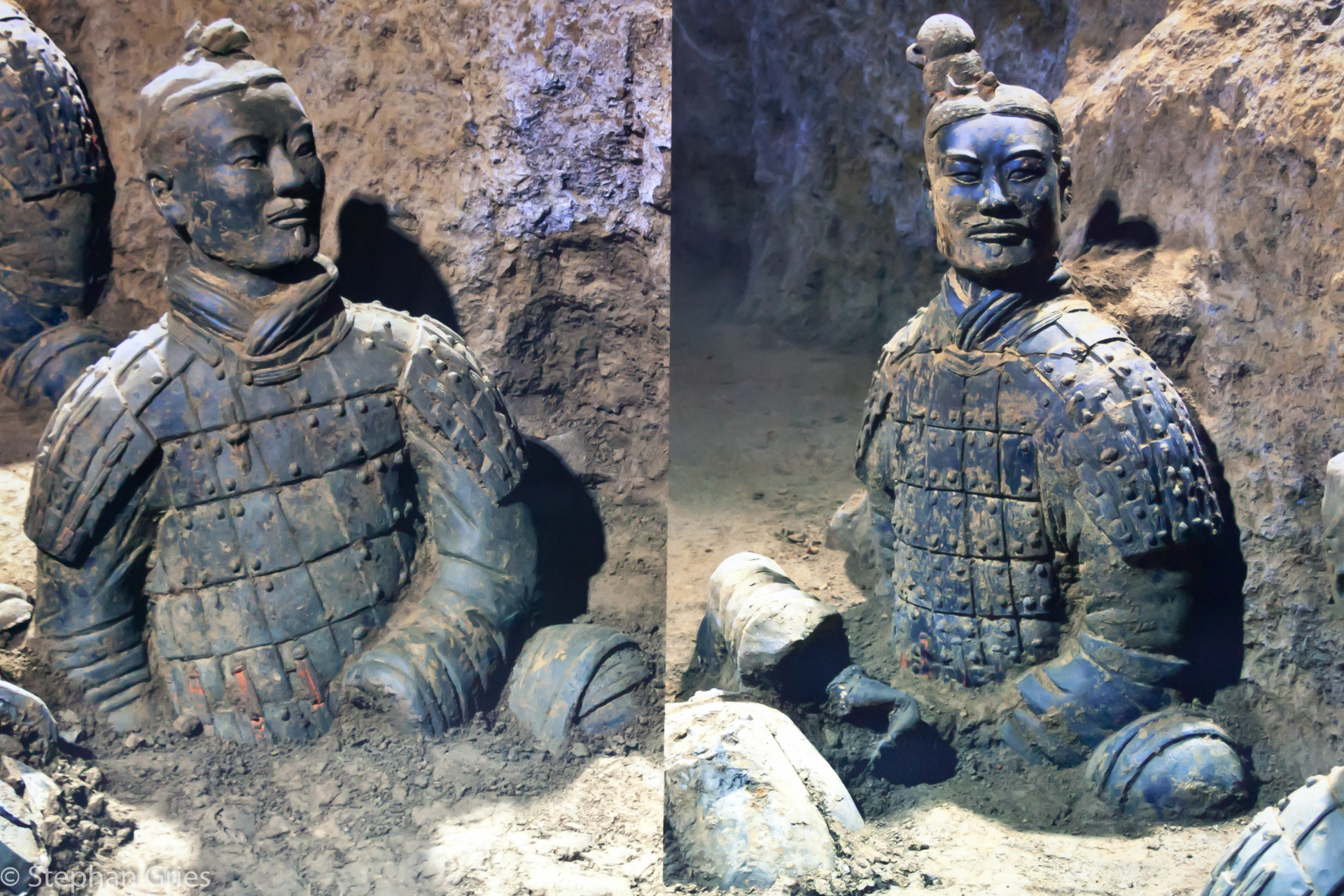 Da die gebrannten Tonfiguren lange Zeit vergraben waren, verloren sie beim Kontakt mit der Luft in kürzester Zeit ihren ursprünglichen Farbüberzug. Erst Mitte 2004 gelang es Experten aus Bayern in Zusammenarbeit mit chinesischen Kollegen, ein Verfahren zum Schutz dieses Farbüberzugs zu entwickeln.